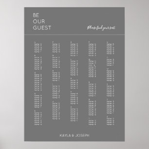 Dunkelgraue Alphabetische Hochzeitstabelle Poster