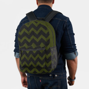 Dunkelgraue Armee grün Vintag Zickzack Bedruckter Rucksack