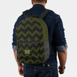 Dunkelgraue Armee grün Vintag Zickzack Monogramm Bedruckter Rucksack