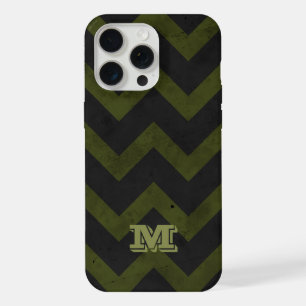 Dunkelgraue Armee grün Vintag Zickzack Monogramm iPhone 15 Pro Max Hülle