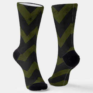 Dunkelgraue Army-grüne Vintage Zickzack Musterlini Socken