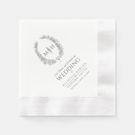 Dunkelgraue Blatt-Oval-Kranz-Monogramm-Kunsthochze Serviette