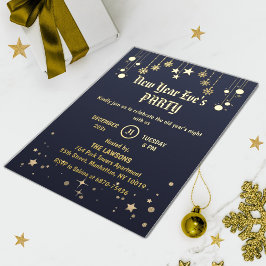 Dunkelgraue Bronzestars & Schneeflocken Neues Jahr Folieneinladung