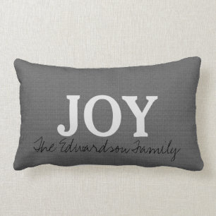 Dunkelgraue Burlap JOY Skript Familienname Urlaub Lendenkissen
