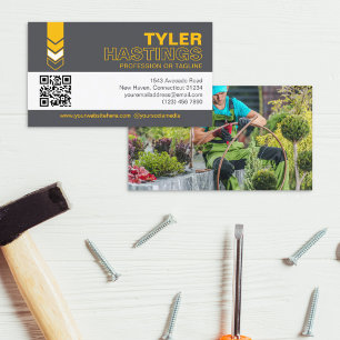 Dunkelgraue gelbe Pfeile QR-Code Foto Vorlage Visitenkarte