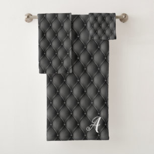 Dunkelgraue Gothic-Faux-Buchsen und Monogramm-Lett Badhandtuch Set