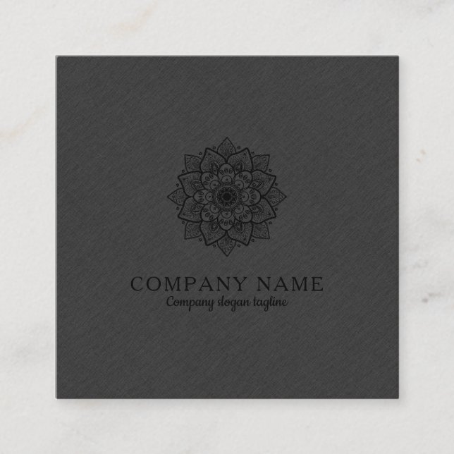 Dunkelgraue Imitate Linen & Black Mandala Quadratische Visitenkarte (Vorderseite)