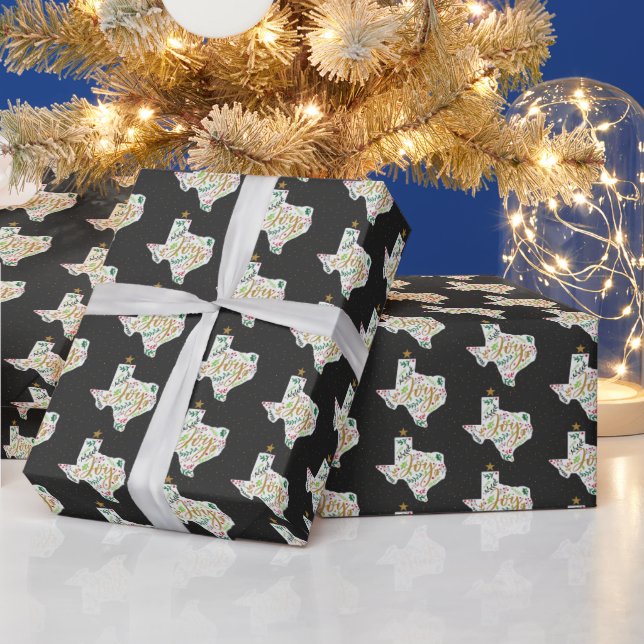 Dunkelgraue Joy Holiday Blätter Texas Form Geschenkpapier (Feiertage)