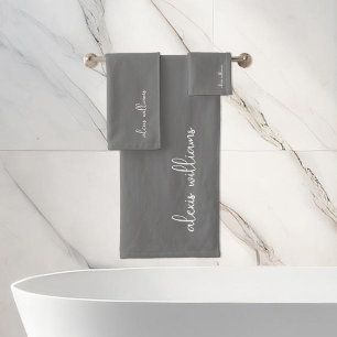 Dunkelgraue Minimalistische Skriptsignatur Monogra Badhandtuch Set