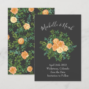 Dunkelgraue Peach Wedding Modern Floral Einladung