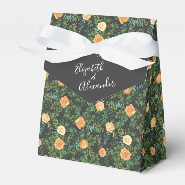 Dunkelgraue Peach Wedding Modern Floral Geschenkschachtel (Vorderseite)