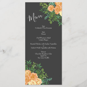 Dunkelgraue Peach Wedding Modern Floral Menükarte