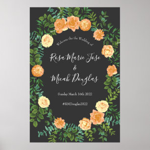 Dunkelgraue Peach Wedding Modern Floral Poster