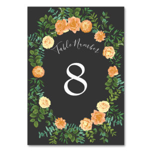 Dunkelgraue Peach Wedding Modern Floral Tischnummer