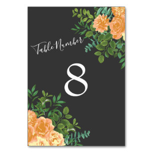 Dunkelgraue Peach Wedding Modern Floral Tischnummer