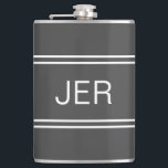 Dunkelgraue Personalisierte Monogramm-Initialen Dr Flachmann<br><div class="desc">Drei anfänglich Mit Monogramm Edelstahlflaschen sind zeitlos, klassisch und stilvoll. Unser einzigartiges Design ist das perfekte personalisierte Geschenk für diesen besondere Anlass. Bestellen Sie unsere integrierte Kollektion von koordinierenden Farben und Golf - Sportzubehör. Eigene mit Monogramm Initialen werden auf einem dunkelgrauen Hintergrund mit weißem Schriftart und doppeltem Rahmen hinzugefügt. Die...</div>