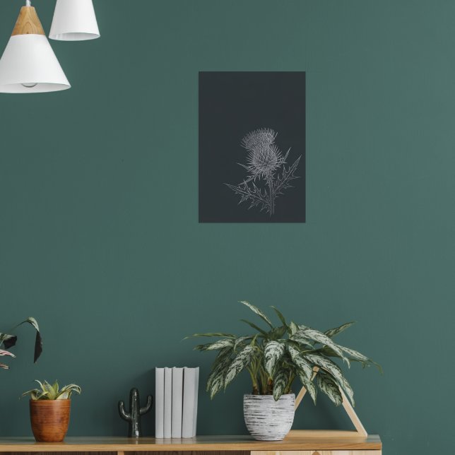 Dunkelgraue schottische Distel Minimalistische Bot Poster (Wohnzimmer 1)