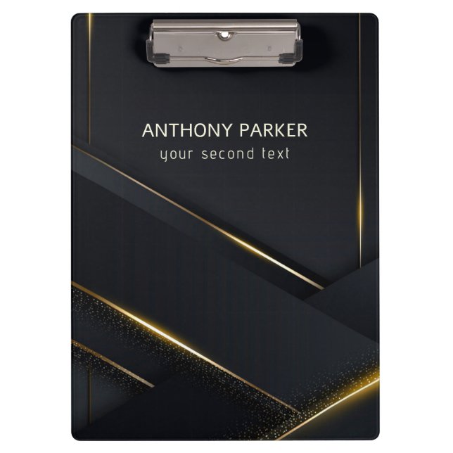 Dunkelgraue schwarze und goldene Linien Klemmbrett (Vorderseite)