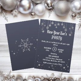 Dunkelgraue Sterne & Schneeflocken Neues Jahr Part Einladung