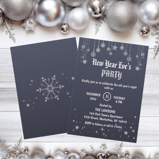 Dunkelgraue Sterne & Schneeflocken Neues Jahr Part Einladung (Von Creator hochgeladen)