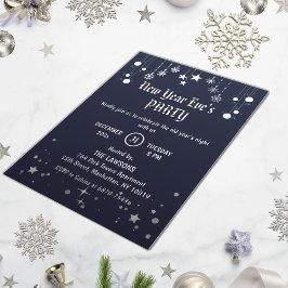 Dunkelgraue Sterne & Schneeflocken Neues Jahr Part Folieneinladung