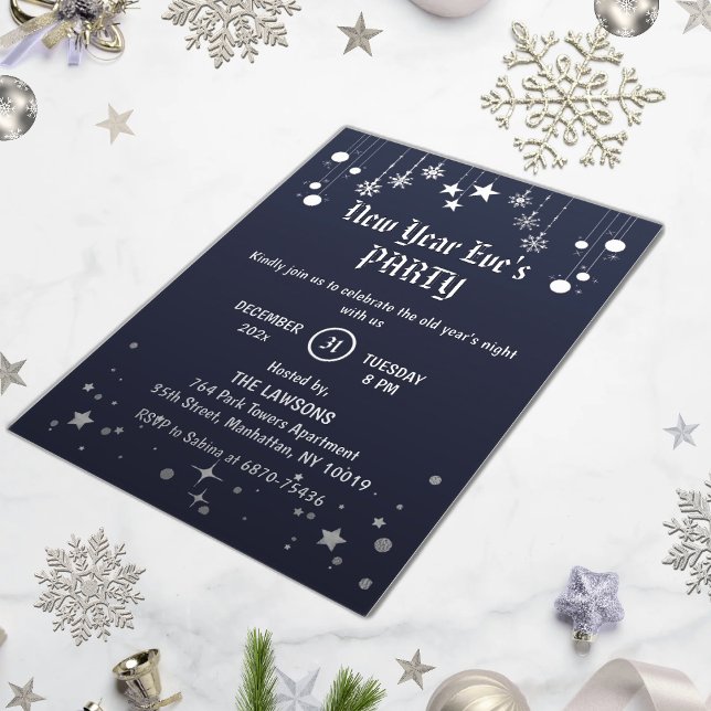 Dunkelgraue Sterne & Schneeflocken Neues Jahr Part Folieneinladung (Von Creator hochgeladen)