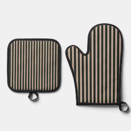 Dunkelgraue Streifen Kochen Ofenhandschuh & Topflappen-Set