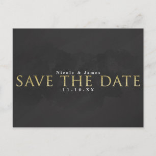 Dunkelgraue und goldene SAVE THE DATE Hochzeitssti Postkarte