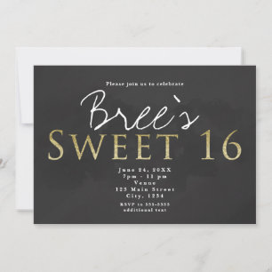 Dunkelgraue und goldene SWEET 16-chice Geburtstags Einladung