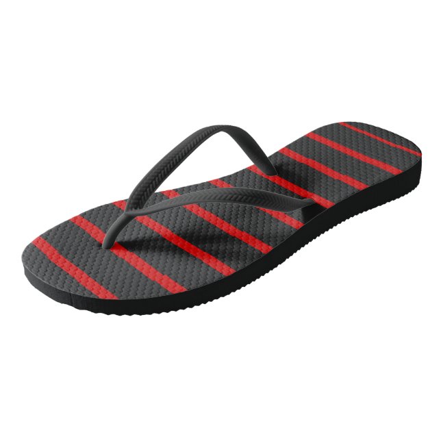 Dunkelgraue und rote Streifen Flip Flops (Schrägansicht)
