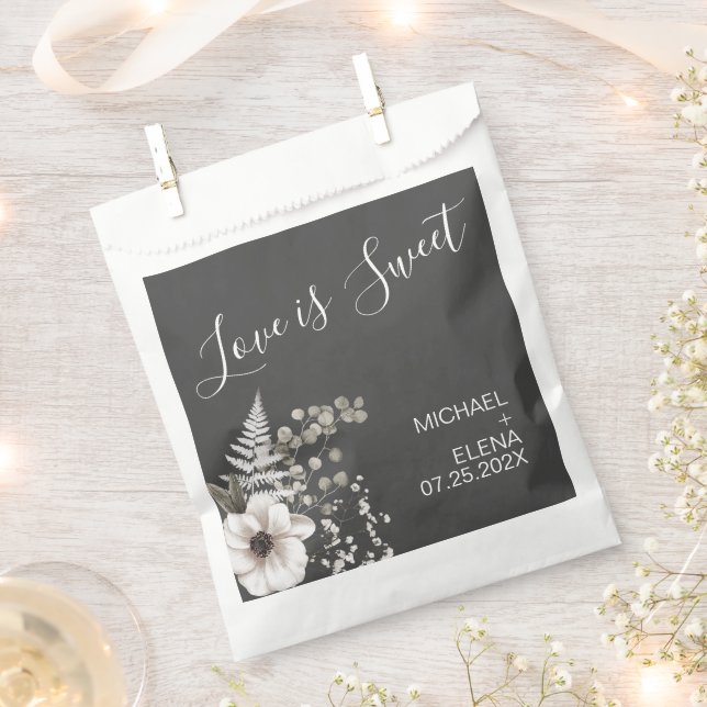 Dunkelgraue und weiße Blütenhochzeit Geschenktütchen (Ausgeschnitten)