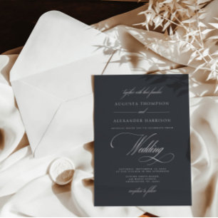Dunkelgraue Vintage Kalligrafie-Hochzeit Einladung