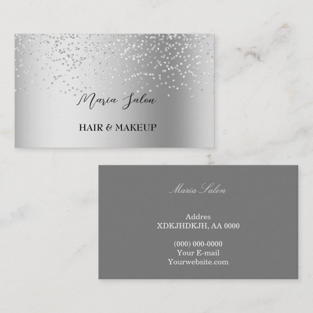 Dunkelgrauer Glitzer Silber Aquarell Business Card Visitenkarte (Vorne/Hinten)