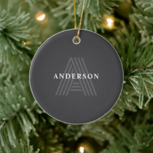 Dunkelgrauer Retro-Modern Monogramm-Name Keramik Ornament