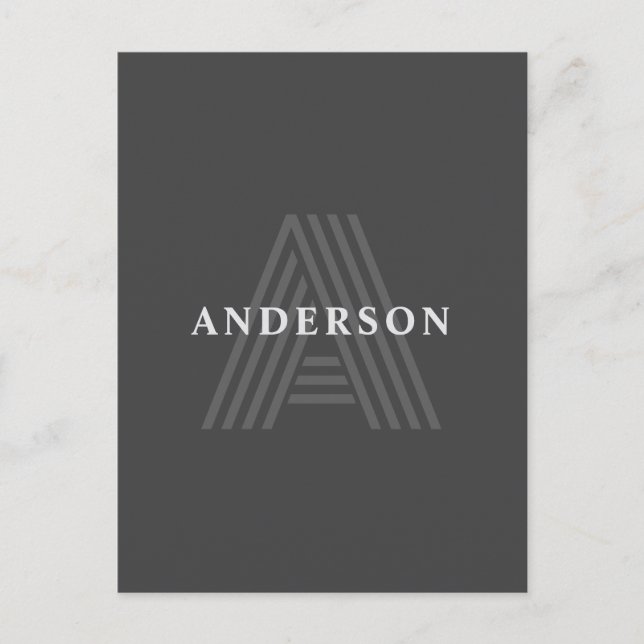 Dunkelgrauer Retro-Modern Monogramm-Name Postkarte (Vorderseite)