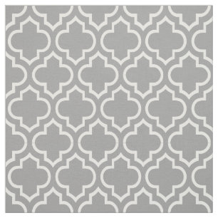 Dunkelgrauer, weißer Marokkaner Quatrefoil #6 Stoff