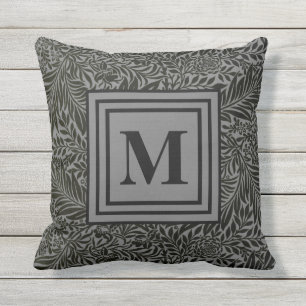 Dunkelgraues, botanisches Mustermonogramm Kissen