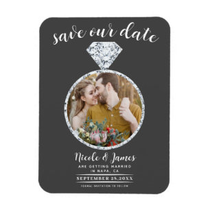 Dunkelgraues Diamantring-Bling-Foto Save the Date Magnet