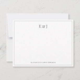 Dunkelgraues Doppelrand Elegantes Paar-Monogramm Mitteilungskarte