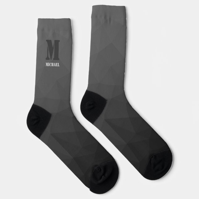 Dunkelgraues geometrisches Maschenmuster Monogramm Socken (Rechts)