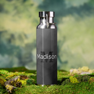 Dunkelgraues geometrisches Mesh Muster Monogramm Trinkflasche