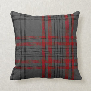 Dunkelgraues Holzkohlen-Schwarzesroter Tartan Kissen