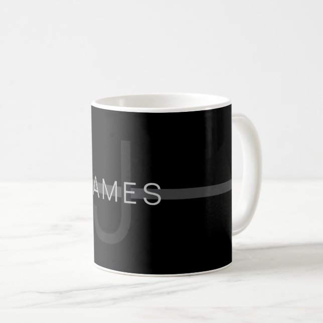 Dunkelgraues Monogramm, Name und geometrischer Str Kaffeetasse (VorderseiteRechts)
