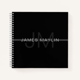 Dunkelgraues Monogramm, Name und geometrischer Str Notizbuch