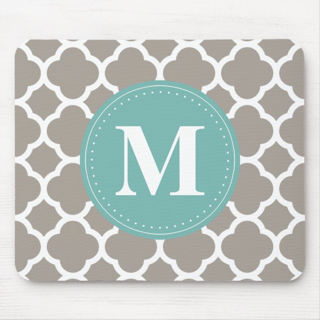 Dunkelgraues Monogramm Pink Quatrefolienmuster Mousepad (Vorne)