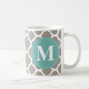 Dunkelgraues Monogramm Pink Quatrefolienmuster Tasse