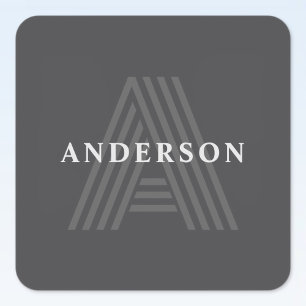 Dunkelgraues Retro-Modernes Monogramm-Name Quadratischer Aufkleber