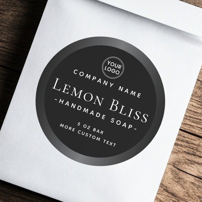 Dunkelgraues, schwarzes, rundes Produktetikett Runder Aufkleber (Dark gray satin border black round product label)