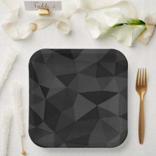 Dunkelgraues und schwarzes geometrisches Maschenmu Pappteller