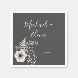 Dunkelgraues und weißes Blumenpapier Serviette